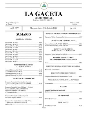 137 Gaceta, Lunes 25 De Julio 2011