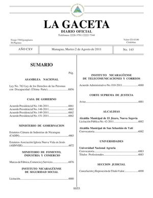 143 Gaceta, Martes 02 De Agosto 2011