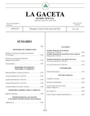151 Gaceta, Viernes 12 De Agosto 2011