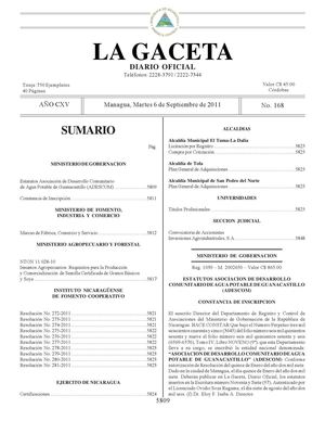 168 Gaceta, Martes 06 De Septiembre 2011