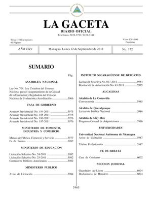 172 Gaceta, Lunes 12 De Septiembre 2011