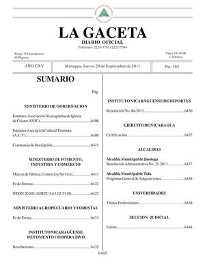 183 Gaceta, Jueves 29 De Septiembre 2011