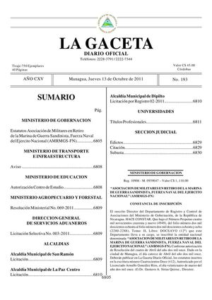 193 Gaceta, Jueves 13 De Octubre 2011