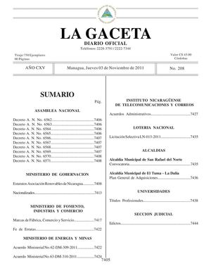 208 Gaceta, Jueves 3 Noviembre 2011