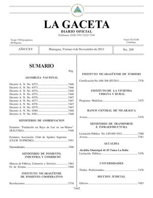 209 Gaceta, Viernes 4 de Noviembre 2011