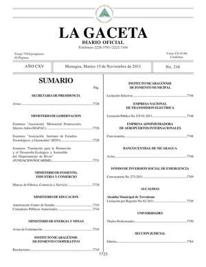 216 Gaceta, Martes 15 De Noviembre 2011