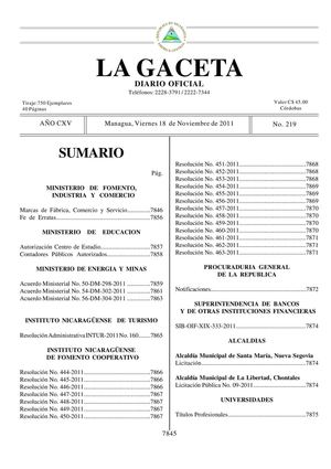 Gaceta 219 2011 Viernes 18 De Noviembre 2011