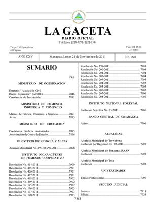 220 Gaceta, Lunes 21 De Noviembre 2011