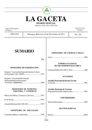 222 Gaceta, Miércoles 23 De Noviembre 2011