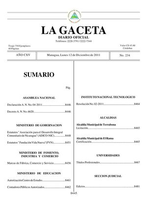 234 Gaceta, Lunes 12 De Diciembre 2011