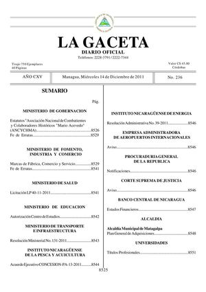 236 Gaceta, Miércoles 14 De Diciembre 2011