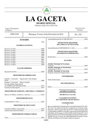 238 Gaceta, Viernes 16 De Diciembre 2011