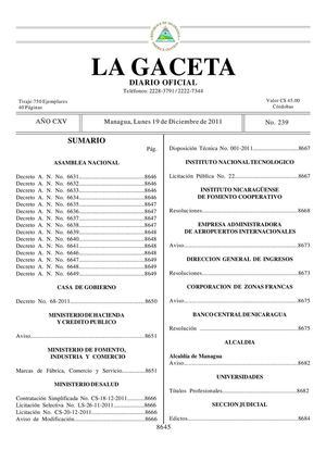 239 Gaceta, Lunes 19 De Diciembre 2011