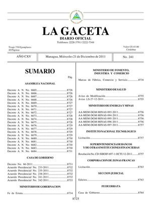 241 Gaceta, Miércoles 21 De Diciembre 2011