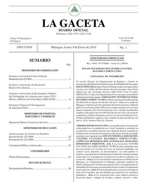 01 Gaceta, Lunes 4 De Enero 2010