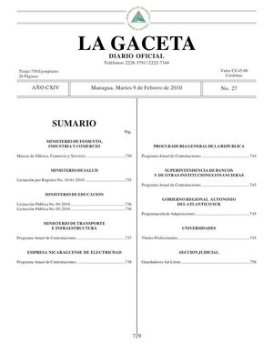 27 Gaceta, Martes 9 De Febrero 2010