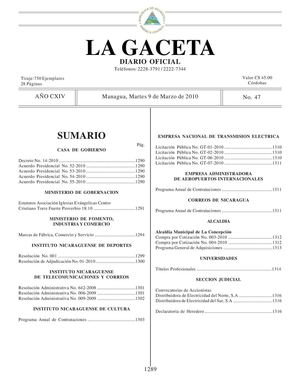 47 Gaceta, Martes 9 De Marzo 2010