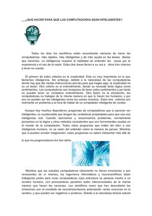 ¿Es La Computadora Inteligente?