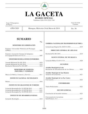 58 Gaceta, Miércoles 24 De Marzo 2010