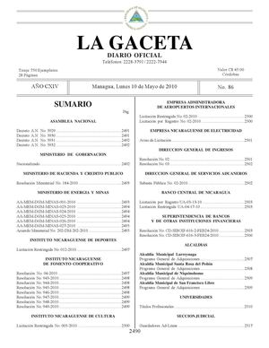 86 Gaceta, Lunes 10 De Mayo 2010