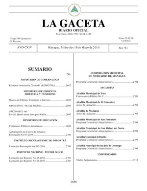 93 Gaceta, Miércoles 19 De Mayo 2010