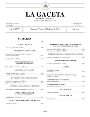 120 Gaceta, Viernes 25 De Junio 2010