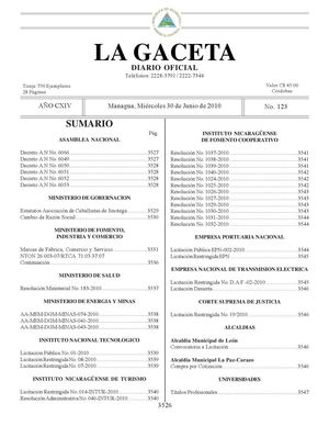 123 Gaceta, Miécoles 30 De Junio 2010