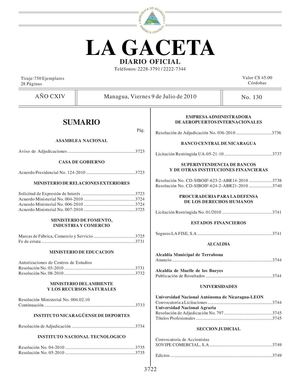 130 Gaceta, Viernes 09 De Julio 2010