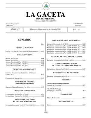 133 Gaceta, Miércoles 14 De Julio 2010