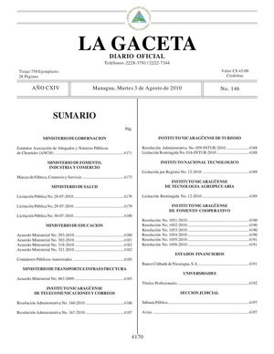 146 Gaceta, Martes 03 De Agosto 2010