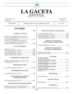 147 Gaceta, Miércoles 04 De Agosto 2010