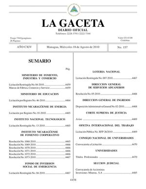 157 Gaceta, Miércoles 18 De Agosto 2010