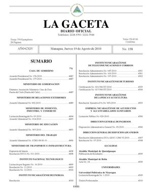 158 Gaceta, Jueves 19 De Agosto 2010