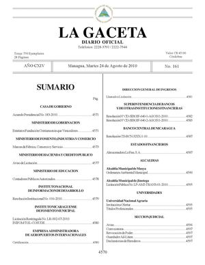 161 Gaceta, Martes 24 De Agosto 2010