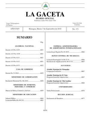 171 Gaceta, Martes 7 De Septiembre 2010