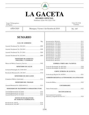 187 Gaceta, Viernes 01 De Octubre 2010