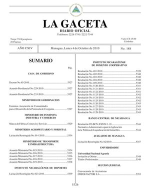 188 Gaceta, Lunes 04 De Octubre 2010