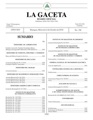 190 Gaceta, Miércoles 06 De Octubre 2010
