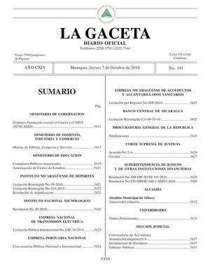 191 Gaceta, Jueves 07 De Octubre 2010