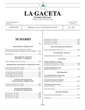 196 Gaceta, Jueves 14 De Octubre 2010