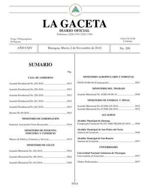 209 Gaceta, Martes 02 De Noviembre 2010