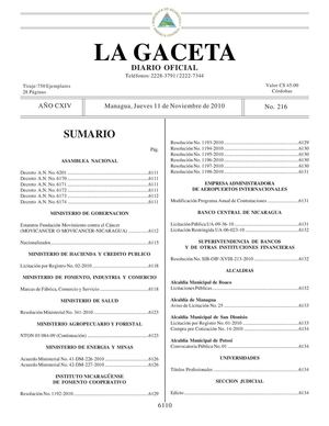 216 Gaceta, Jueves 11 De Noviembre 2010