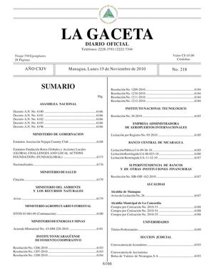218 Gaceta, Lunes 15 De Noviembre 2010