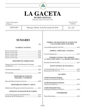219 Gaceta, Martes 16 De Noviembre 2010
