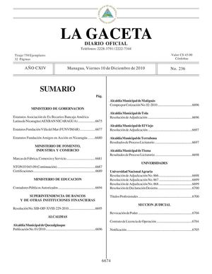 236 Gaceta, Viernes 10 De Diciembre 2010