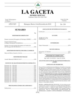 238 Gaceta, Martes 14 De Diciembre 2010