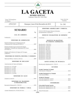 242 Gaceta, Lunes 20 De Diciembre 2010