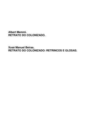 Memmi Retrato Do Colonizado (Galego). Comentários Beiras