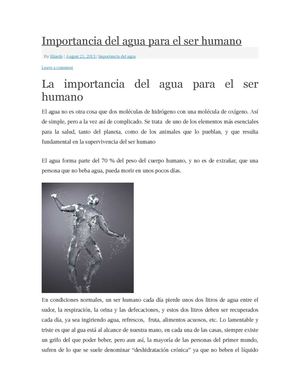 Importancia Del Agua Para El Ser Humano