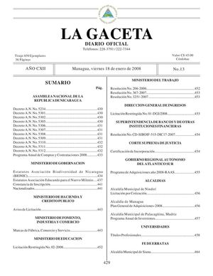 13 Gaceta, 18 de Enero 2008